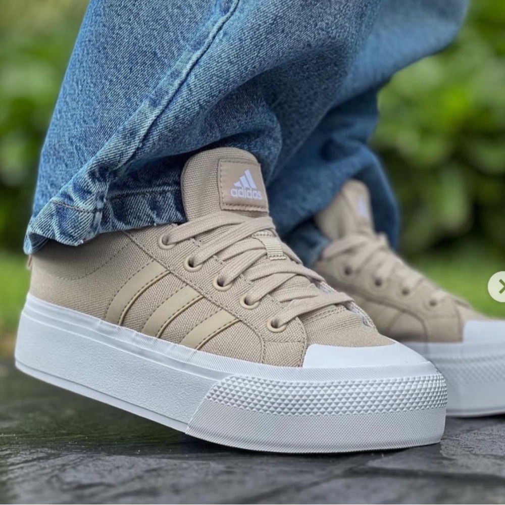 adidas Canvas Platform Sneaker in Beige and White